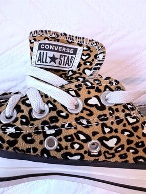 Converse All Star Leopard Print High Top Sneakers - Tan/Black/White